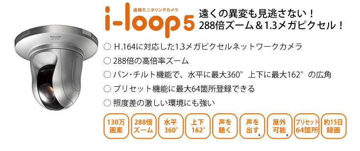 遠くの異変も見逃さない！288倍ズーム＆1.3メガピクセル！「i-loop5」