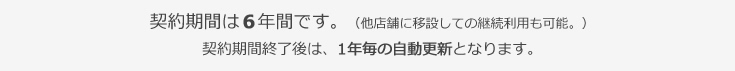 契約期間は6年間となります。（契約期間終了後は解約希望が無ければ自動更新となります。）